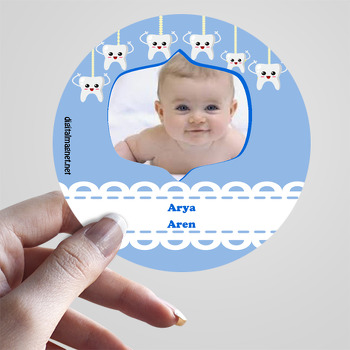 Erkek Bebek İçin Mavi Diş Parti Temalı Diş Sticker