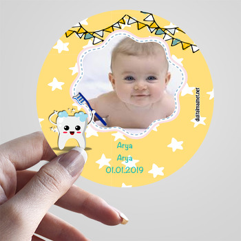 Erkek Bebek için Sarı Yıldız Temalı Diş Sticker