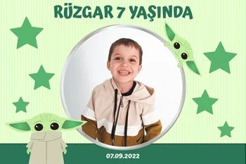 Baby Yoda Yeşil Fon Temalı Doğum Günü Parti Konsept