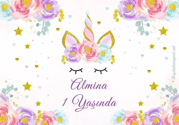 Gold Simli Unicorn Temalı Doğum Günü Konsepti