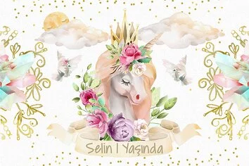 Gold Taçlı Unicorn Temalı Parti Konsept