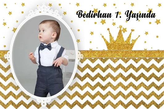 Gold Zeminli Simli Taç Temalı Doğum Günü Konsepti