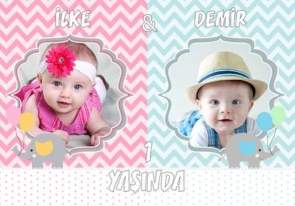 İkiz Sevimli Fil Temalı Doğum Günü Parti Konsept