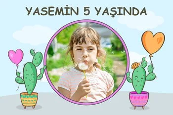 Kalp Balonlu Kaktüsler Temalı Doğum Günü Konsepti