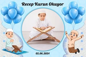 Kuran Okuyorum Mavi Temalı Süsleme Seti Konsepti