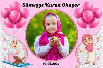 Kuran Okuyorum Pembe Temalı Süsleme Seti Konsepti