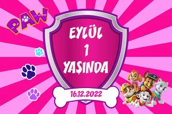 Paw Patrol Pembe Çizgili Fon Temalı Parti Konsept