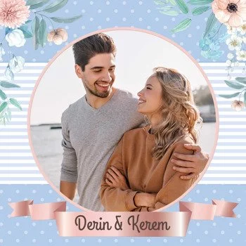 Pudra Çiçekler ile Desenli Mavi Fon Temalı Konsept