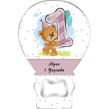 1 Yaş Ayıcık Temalı Balon Ahşap Magnet 