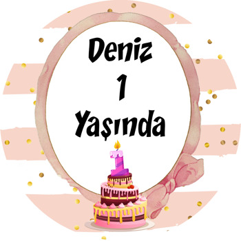 1 Yaş Pasta Temalı Daire Plastik Anahtarlık
