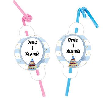 1 Yaş Pasta  Temalı Pipet ve Kartı