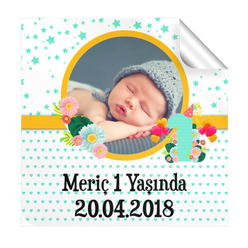 1 Yaşında Temalı Doğum Günü  Kare Etiket