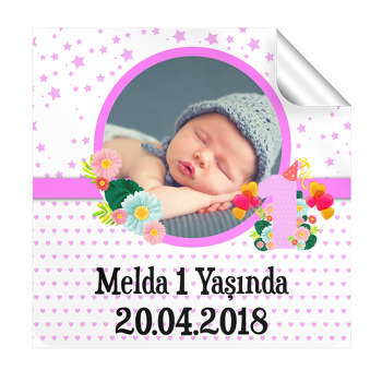 1 Yaşında Temalı Doğum Günü  Kare Etiket