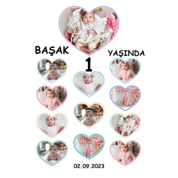 12 Kalp Çerçeve Temalı Doğum Günü Afiş
