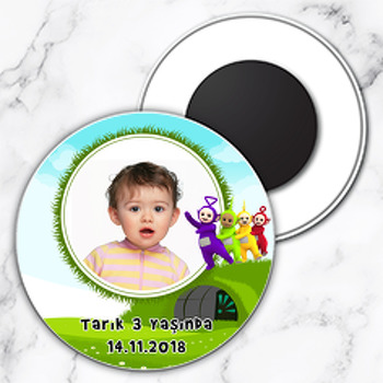 Teletabiler Temalı Resimli Daire Plastik Magnet