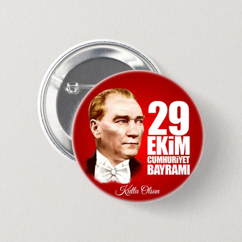 29 Ekim Cumhuriyet Bayramı ile Fraklı Atatürk Temalı İğneli Buton Rozet