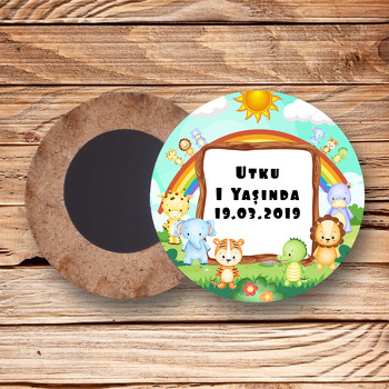 Animal Safari Temalı Ahşap Daire Magnet