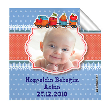 Meyveli Tren Temalı Hoşgeldin Bebek  Kare Etiketi