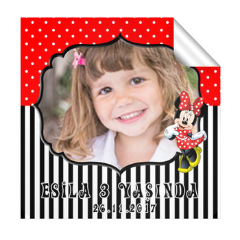 Kırmızı Minnie Mouse Temalı Doğum Günü  Kare Etiket