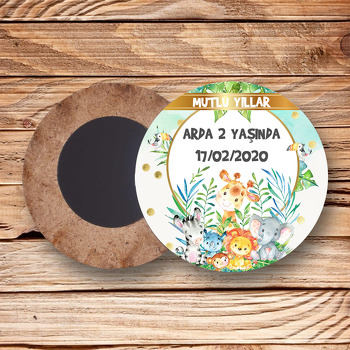 Orman Hayvanları Temalı Ahşap Daire Magnet