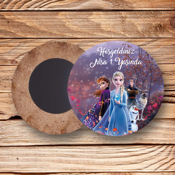 Elsa Karlar Ülkesi Temalı Ahşap Daire Magnet