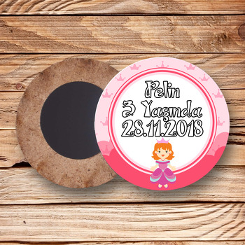 Pink Princess Temalı Ahşap Daire Magnet