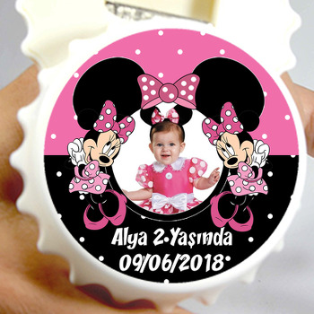 Pembe Siyah Minnie Mouse Temalı Resimli Kapak Şekilli Magnet Açacak