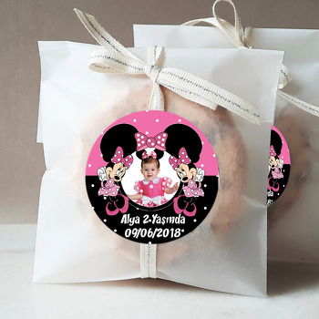 Pembe Siyah Minnie Mouse Temalı Resimli Sticker