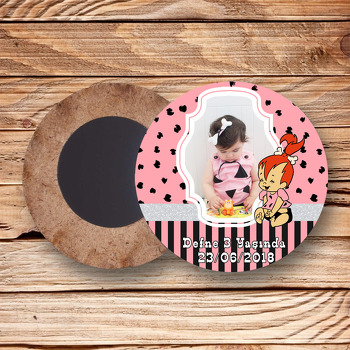 Pembe Çakıl Temalı Resimli Ahşap Daire Magnet