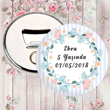 Açık Pembe ve Mavi Çiçek Temalı Magnet Açacak
