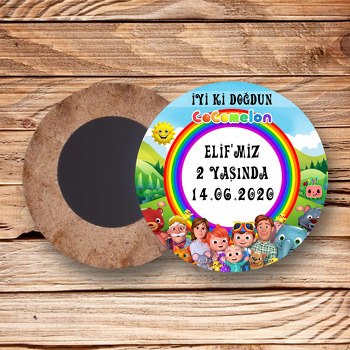 Cocomelon Temalı Ahşap Daire Magnet