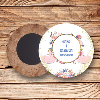 Kuğu Temalı Ahşap Daire Magnet