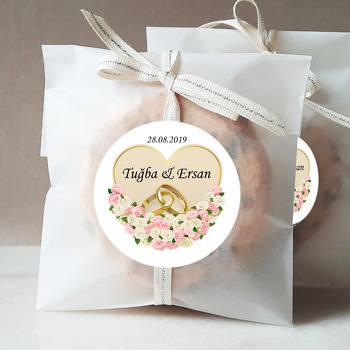 Pembe Beyaz Güller ve Alyans Temalı Söz Nişan Nikah Sticker