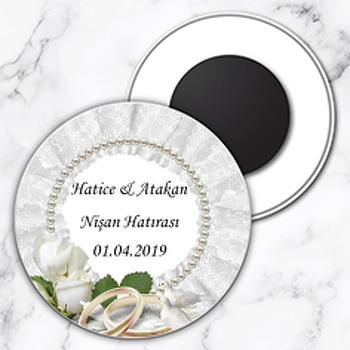 Beyaz Güvercin Ve Alyans Temalı Söz Nişan Nikah Daire Plastik Magnet
