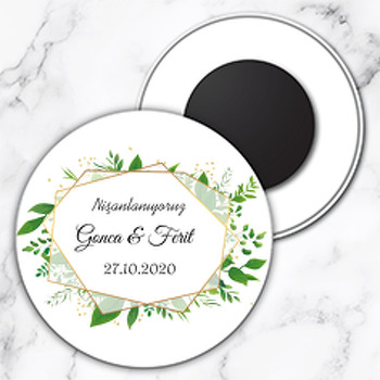 Yeşil Yapraklar Temalı Söz Nişan Nikah Daire Plastik Magnet