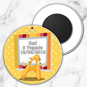 Kişiye Özel A Harfi Temalı Daire Plastik Magnet