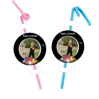 Among Us Temalı Resimli Pipet ve Kartı