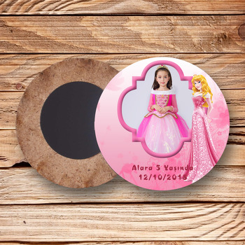 Prenses Aurora Temalı Resimli Ahşap Daire Magnet