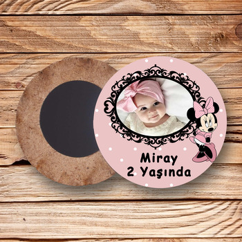 Soft Minnie Mouse Temalı Resimli Ahşap Daire Magnet