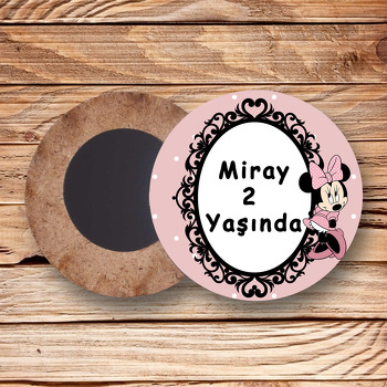 Soft Minnie Mouse Temalı Ahşap Daire Magnet