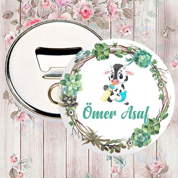 Doğa Çerçeveli Sevimli İnek Temalı Magnet Açacak