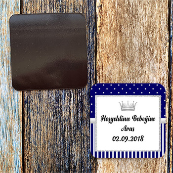 Lacivert Beyaz Gümüş Temalı Kare Magnet