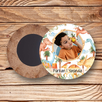 Dinozorlar Çağı Temalı Resimli Ahşap Daire Magnet