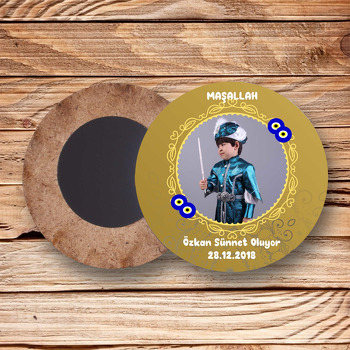 Gold Zeminli Sünnet Temalı Ahşap Magnet 