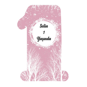 Pembe Fonda Kar Taneleri ile Kış Ağaçları Temalı Doğum Günü Magnet