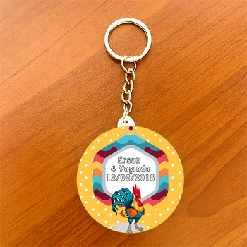 Sevimli Horoz Temalı Daire Plastik Anahtarlık