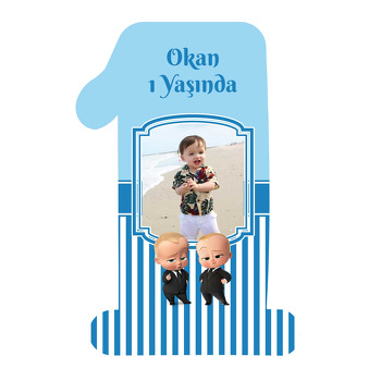 Patron Bebek Mavi Çerçeve Temalı Doğum Günü Magnet