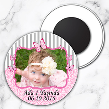 Kelebek Temalı Resimli Daire Daire Plastik Magnet