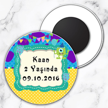 Sevimli Canavarlar Temalı Daire Plastik Magnet