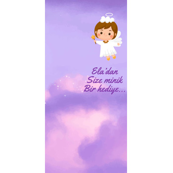 Beyaz Melek Kanatları ile Lila Fon Temalı Hediyelik Kart
